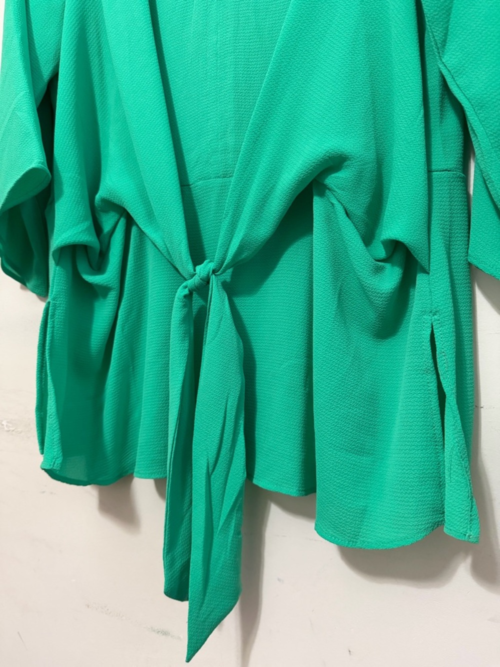 Chenault Green Tie Front Blouse Women’s Large Flowy 3/4 Sleeve Lightweight Top - Picture 7 of 13
